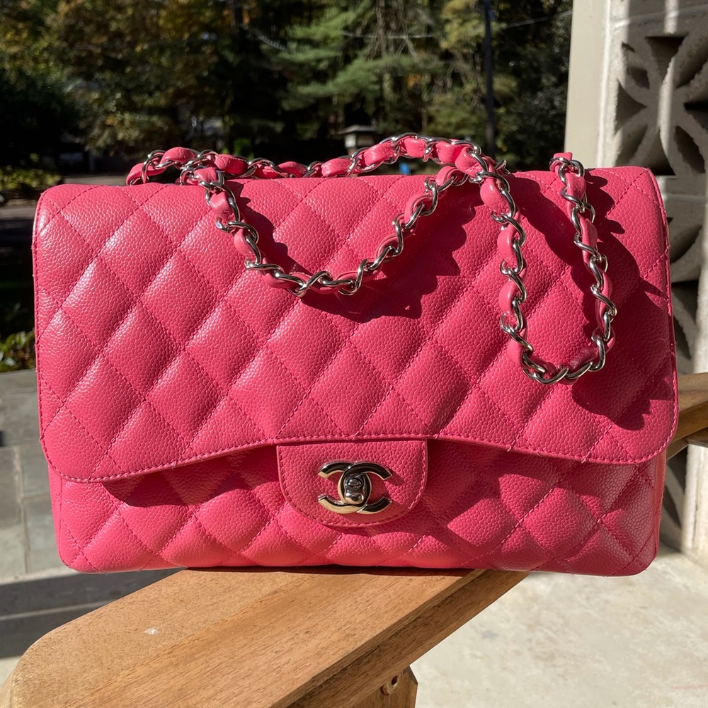 RARE: CHANEL Auth 05 Bubble Gum Pink Caviar Single Flap Jumbo Bag